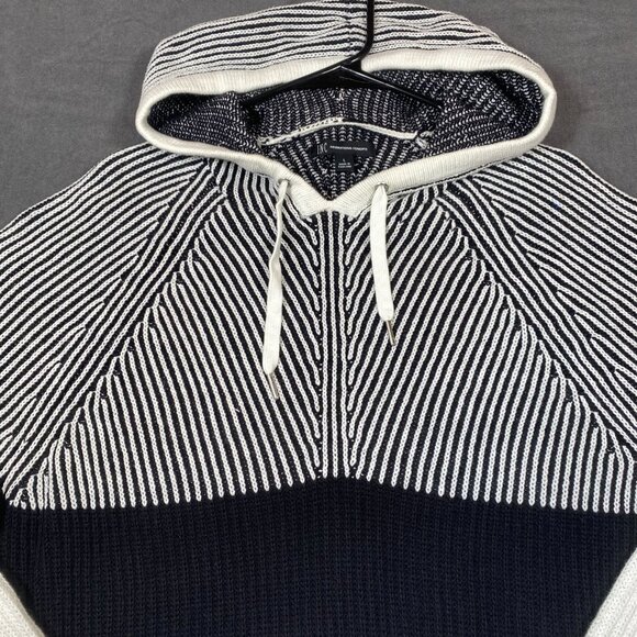 INC Striped Knit Pullover Hoodie Sweater For Men L Cotton Blend Black/White - Picture 6 of 9